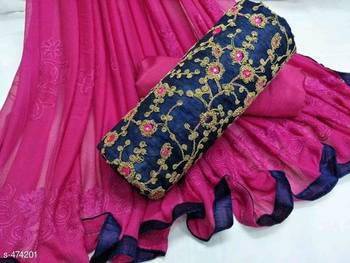 VredeVogel Blue pink Stylish Chanderi Cotton Embroidery handwork Women's Suit 1