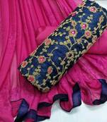 VredeVogel Blue pink Stylish Chanderi Cotton Embroidery handwork Women's Suit