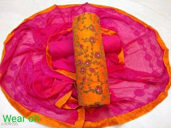 VredeVogel Orange pink Stylish Chanderi Cotton Embroidery handwork Women's Suit 1