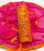 VredeVogel Orange pink Stylish Chanderi Cotton Embroidery handwork Women's Suit