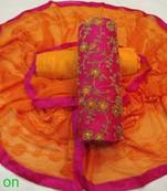 VredeVogel Pink orange Stylish Chanderi Cotton Embroidery handwork Women's Suit