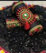 VredeVogel Black Trendy Cotton Embroidered Unstiched Dress Materials