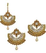 Gold stone antique gold Alloy  Maang tikka & Pair of Earrings