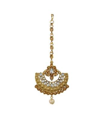 Gold stone antique gold Alloy  Maang tikka & Pair of Earrings 2