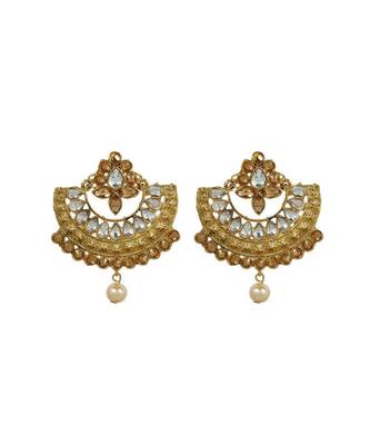 Gold stone antique gold Alloy  Maang tikka & Pair of Earrings 3