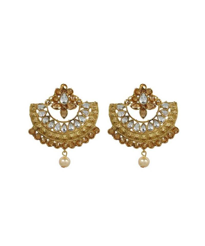 Gold stone antique gold Alloy  Maang tikka & Pair of Earrings