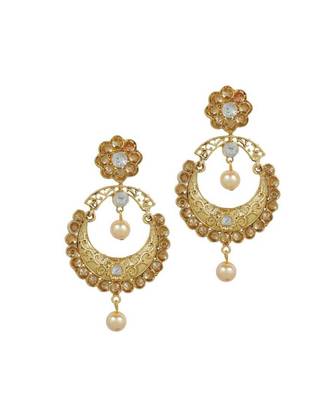 Gold stone antique gold Alloy  Maang tikka & Pair of Earrings 2