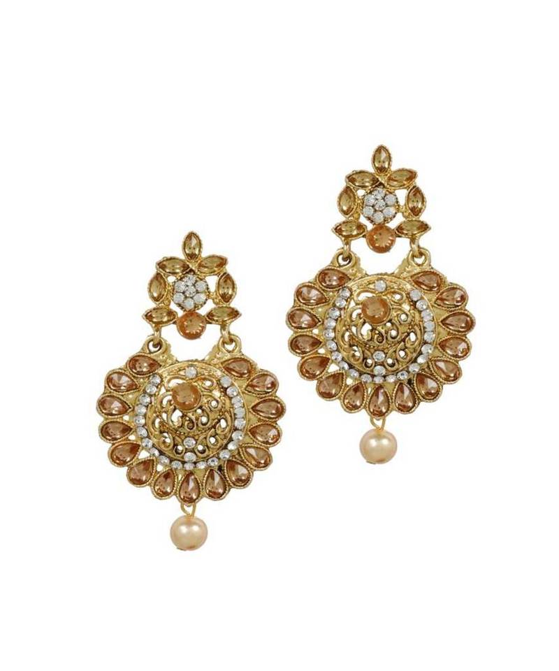 Gold stone antique gold Alloy  Maang tikka & Pair of Earrings