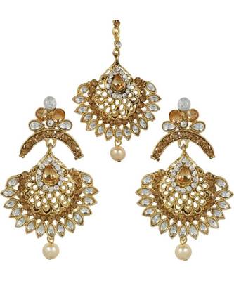 Gold stone antique gold Alloy  Maang tikka & Pair of Earrings 1