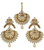 Gold stone antique gold Alloy  Maang tikka & Pair of Earrings