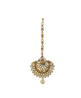 Gold stone antique gold Alloy  Maang tikka & Pair of Earrings 2