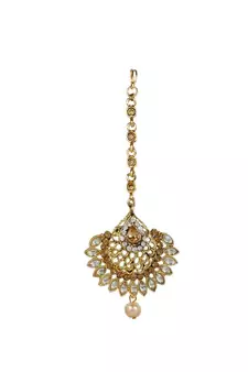 Gold stone antique gold Alloy  Maang tikka & Pair of Earrings