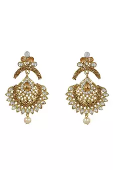 Gold stone antique gold Alloy  Maang tikka & Pair of Earrings