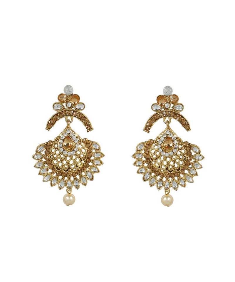 Gold stone antique gold Alloy  Maang tikka & Pair of Earrings