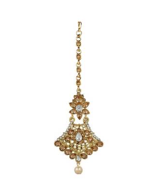Gold stone antique gold Alloy  Maang tikka & Pair of Earrings 2