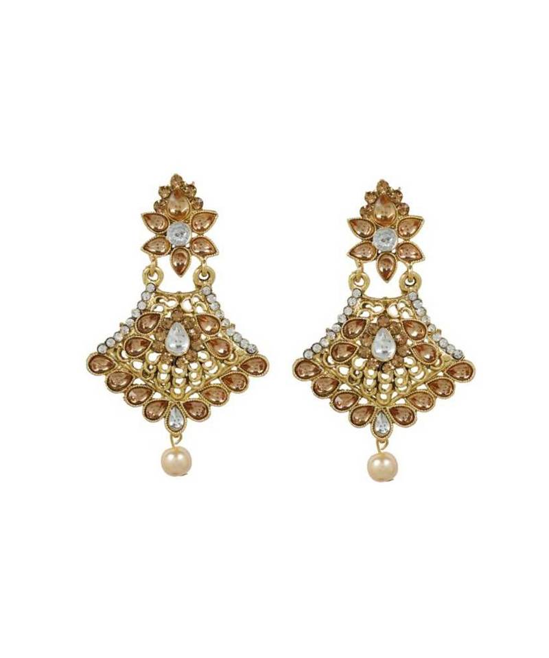 Gold stone antique gold Alloy  Maang tikka & Pair of Earrings