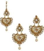 Gold stone antique gold Alloy  Maang tikka & Pair of Earrings