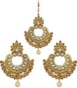 Gold stone antique gold Alloy  Maang tikka & Pair of Earrings