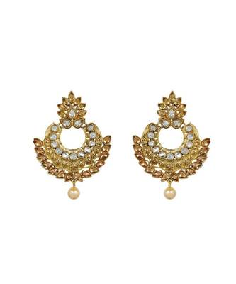 Gold stone antique gold Alloy  Maang tikka & Pair of Earrings 2
