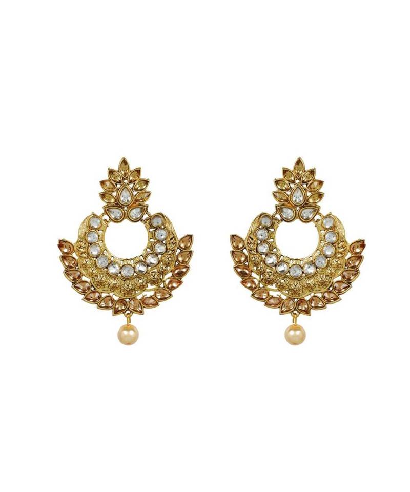 Gold stone antique gold Alloy  Maang tikka & Pair of Earrings