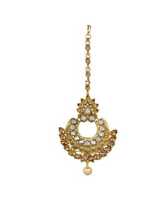 Gold stone antique gold Alloy  Maang tikka & Pair of Earrings 3