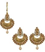 Gold stone antique gold Alloy  Maang tikka & Pair of Earrings