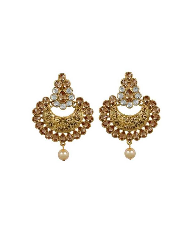 Gold stone antique gold Alloy  Maang tikka & Pair of Earrings