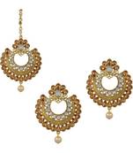 Gold stone antique gold Alloy  Maang tikka & Pair of Earrings