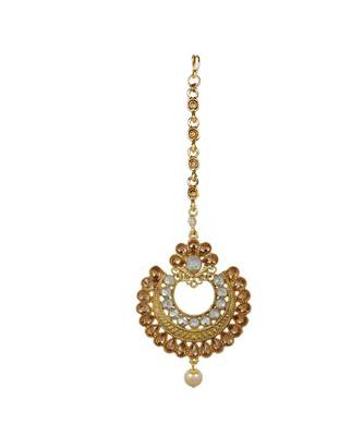 Gold stone antique gold Alloy  Maang tikka & Pair of Earrings 2