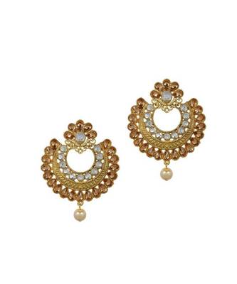 Gold stone antique gold Alloy  Maang tikka & Pair of Earrings 3
