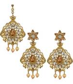 Gold stone antique gold Alloy  Maang tikka & Pair of Earrings