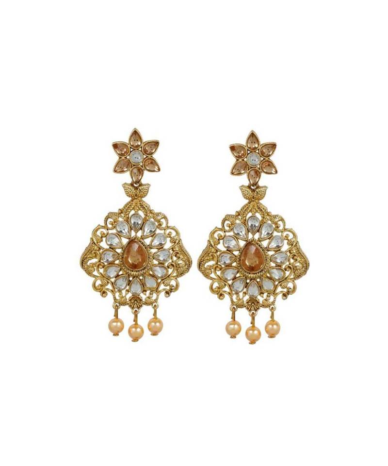 Gold stone antique gold Alloy  Maang tikka & Pair of Earrings