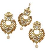 Gold stone antique gold Alloy  Maang tikka & Pair of Earrings