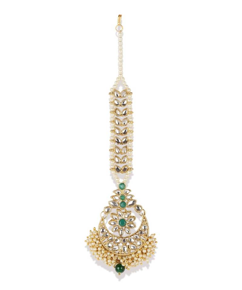 Green stone antique gold Alloy  Maang tikka