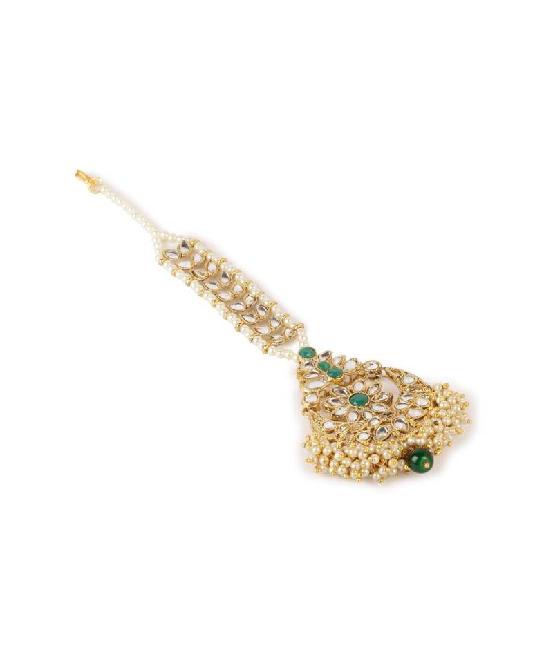 Green stone antique gold Alloy  Maang tikka