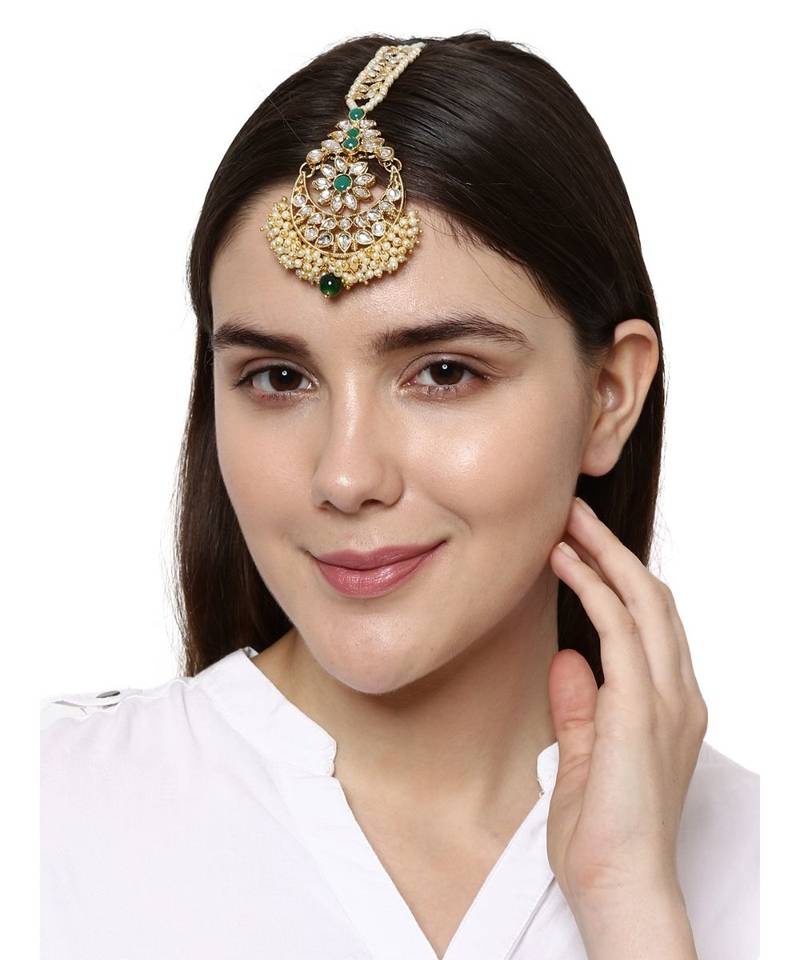 Green stone antique gold Alloy  Maang tikka