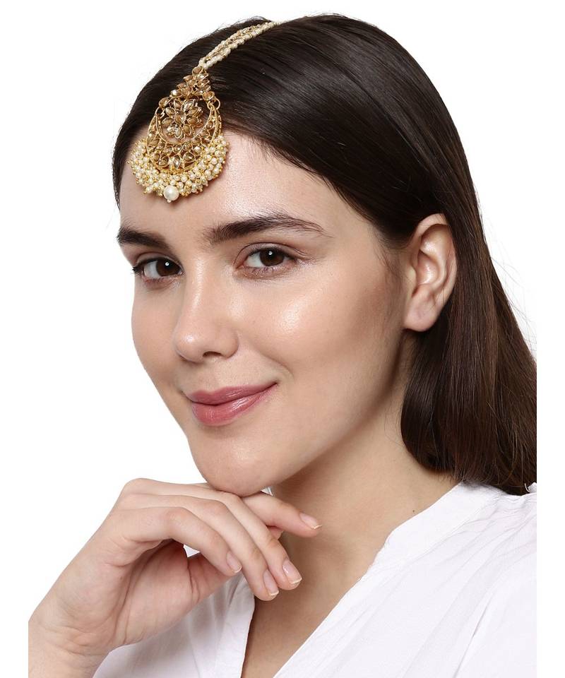 Gold stone antique gold Alloy  Maang tikka