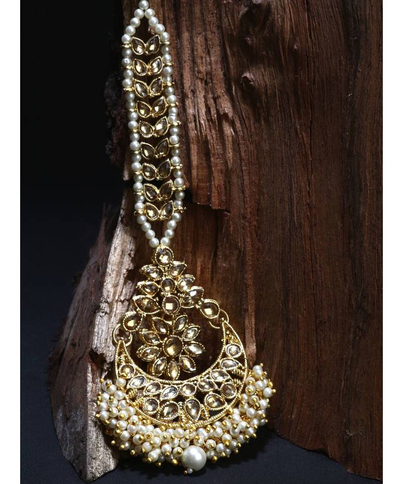 Gold stone antique gold Alloy  Maang tikka