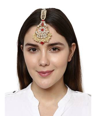 Red stone antique gold Alloy  Maang tikka 1