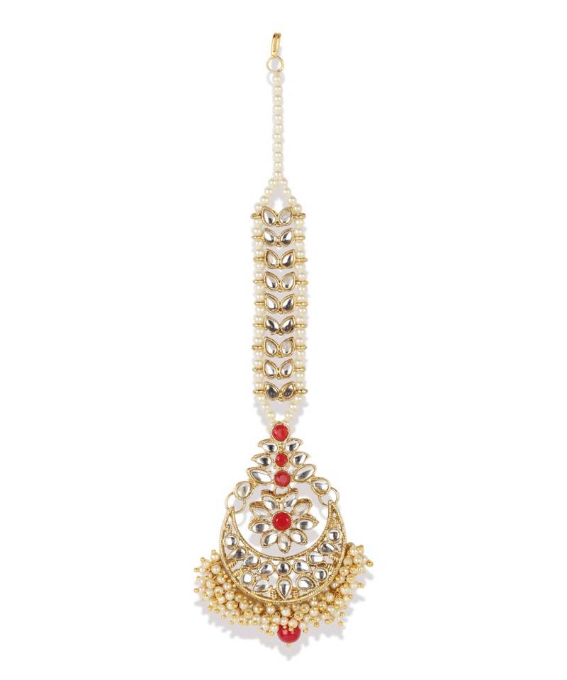 Red stone antique gold Alloy  Maang tikka
