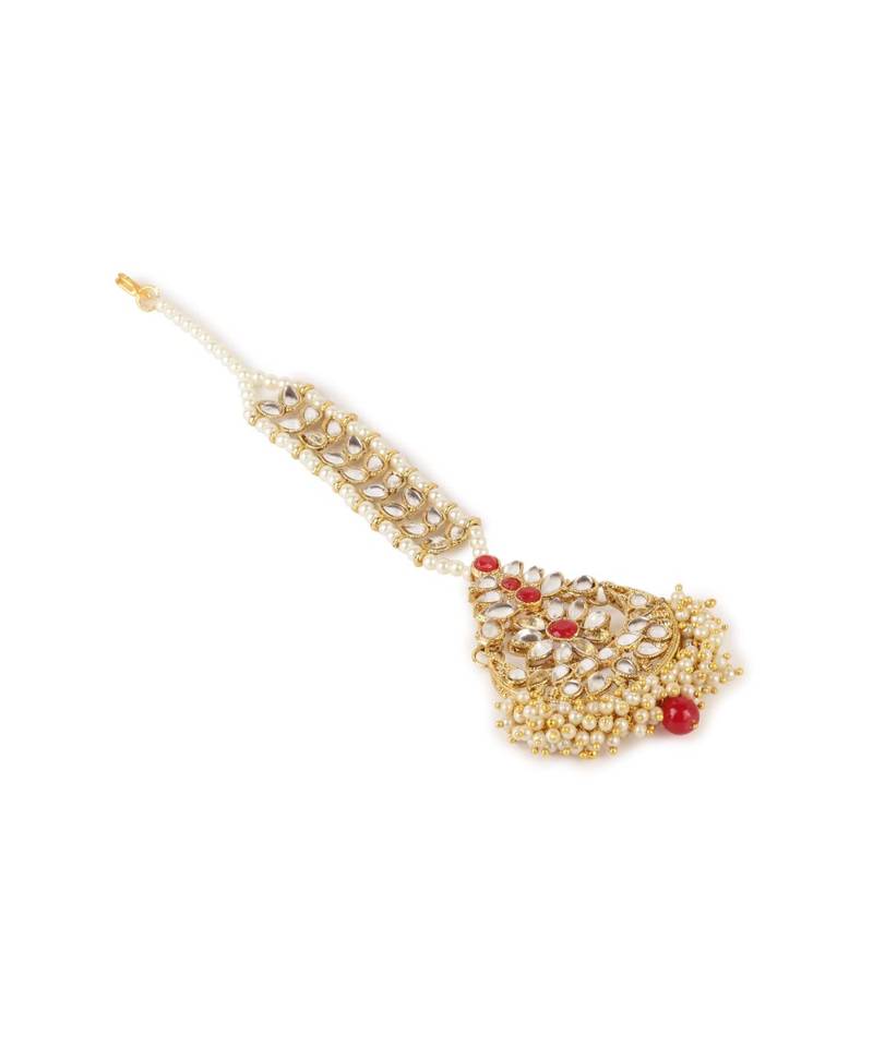Red stone antique gold Alloy  Maang tikka