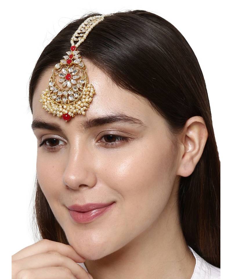 Red stone antique gold Alloy  Maang tikka