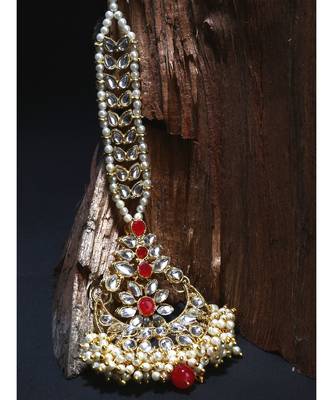 Red stone antique gold Alloy  Maang tikka 5