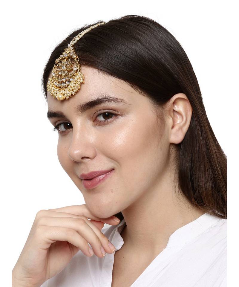 White stone antique gold Alloy  Maang tikka
