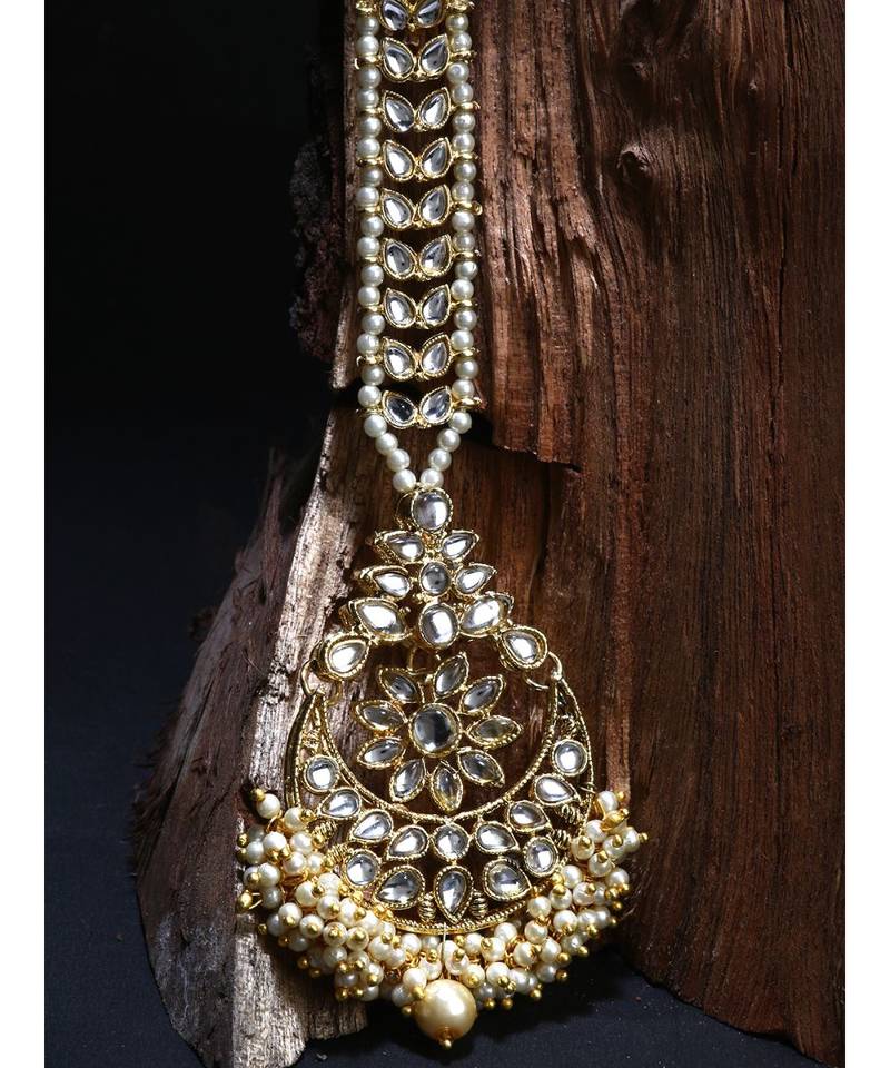 White stone antique gold Alloy  Maang tikka