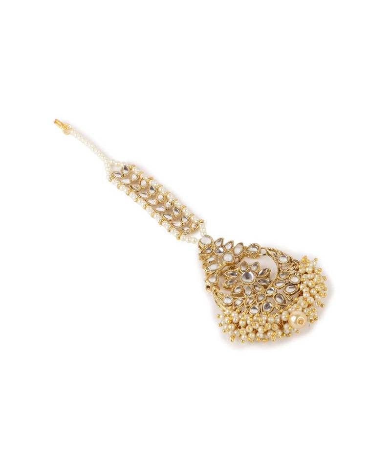 White stone antique gold Alloy  Maang tikka