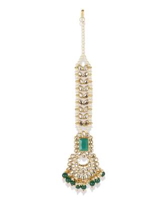 Green stone antique gold Alloy  Maang tikka 2