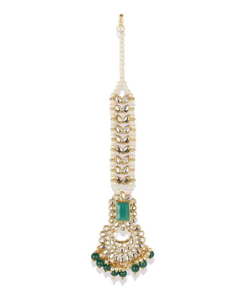 Green stone antique gold Alloy  Maang tikka
