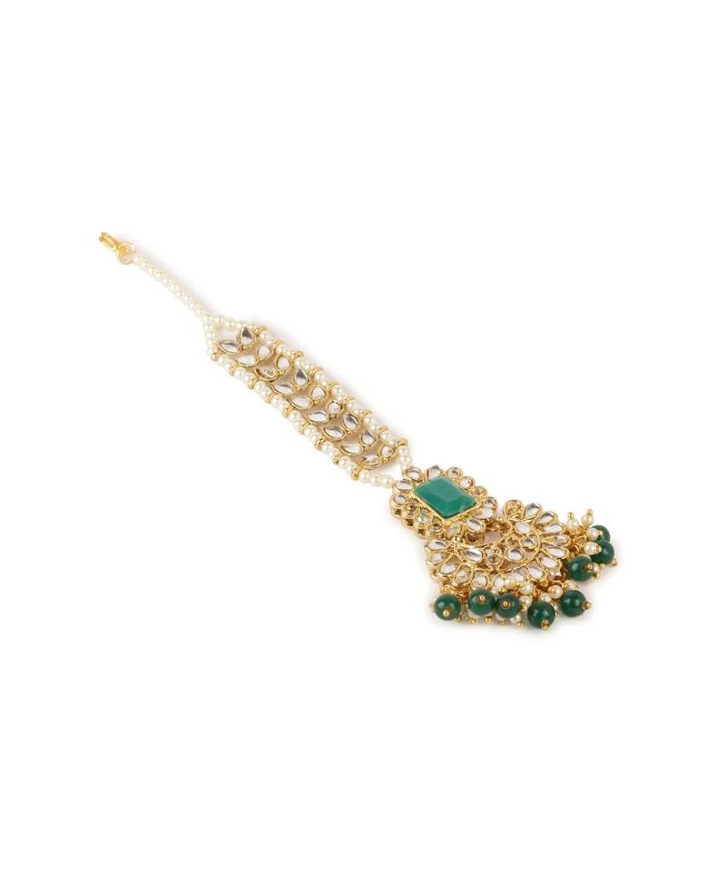 Green stone antique gold Alloy  Maang tikka