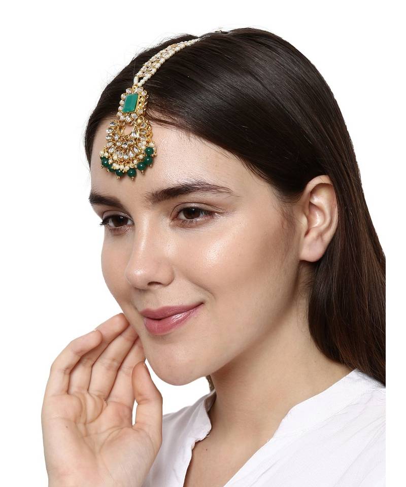 Green stone antique gold Alloy  Maang tikka